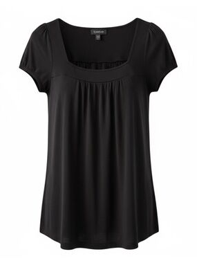 BeBe Black Square Neck Short Sleeve Lightweight Knit Sweater Size Small